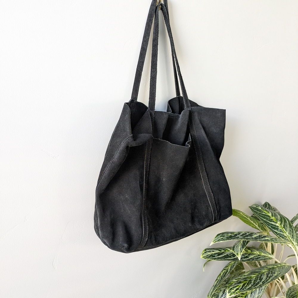 Mango Genuine Suede Black Tote Bag - Picture 3 of 7